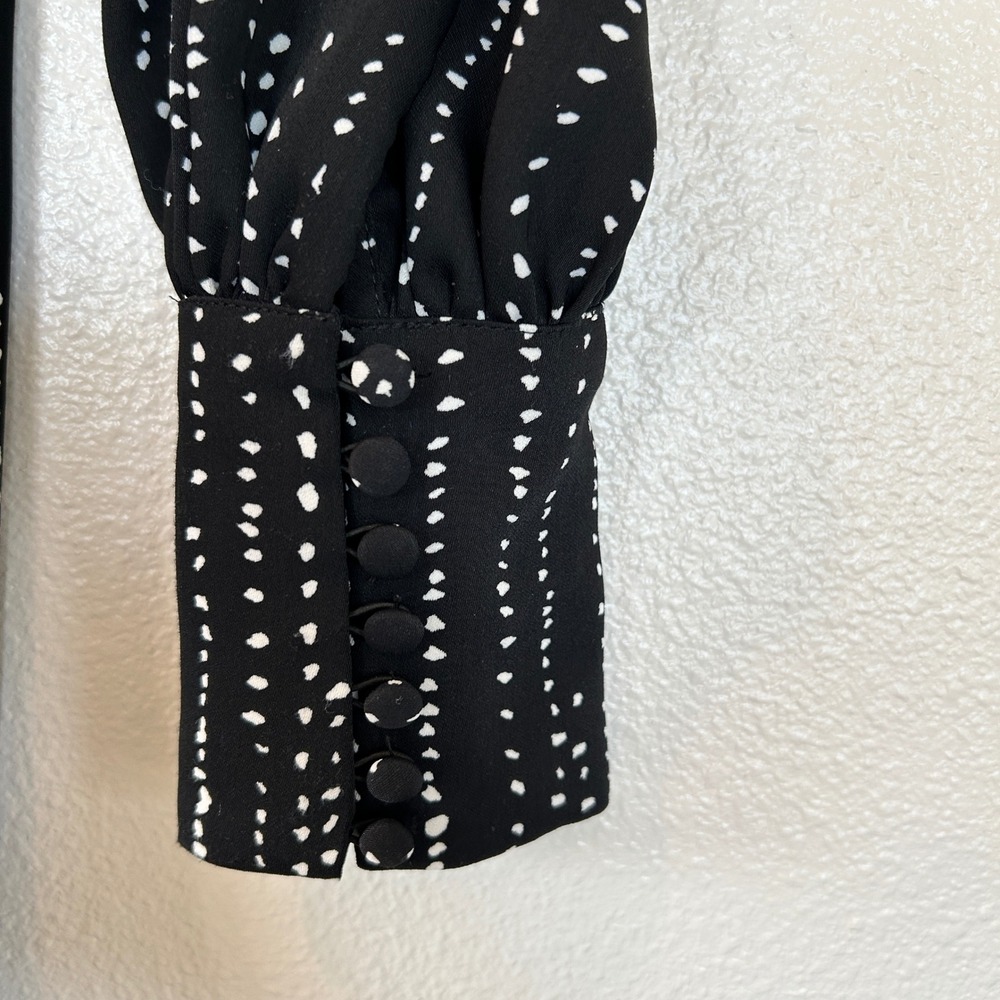 HM Black White Dotted Stripe Puff Sleeve Mini Shift Dress Size 6 - Picture 3 of 10